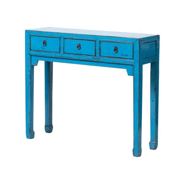 Consola diseño oriental madera azul acabado desgastado