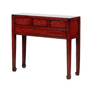 Consola diseño vintage oriental madera rojo acabado desgastado