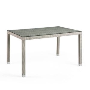 EGEO Mesa comedor rectangular para exterior aluminio y ratán sintético color vintage con cristal