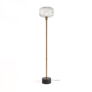 Lámpara de pie de diseño Art Decó 162 mármol negro cristal transparente y metal dorado