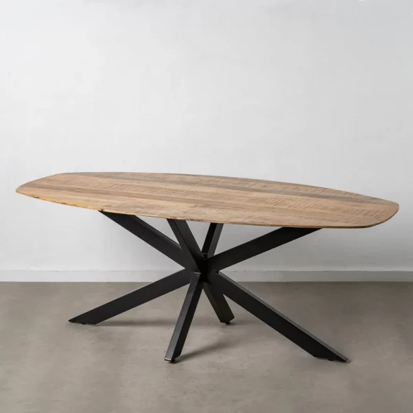 Mesa de comedor ovalada de diseño industrial 200 madera de mango y hierro negro