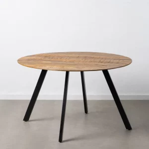 Mesa de comedor redonda de diseño industrial Ø130 madera de mango y hierro negro