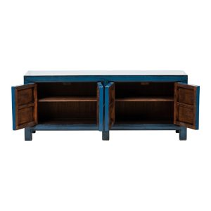 Mueble de televisión diseño oriental madera azul marino acabado satinado