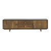 Mueble te televisión diseño rústico vintage madera maciza negro y natural con tallas