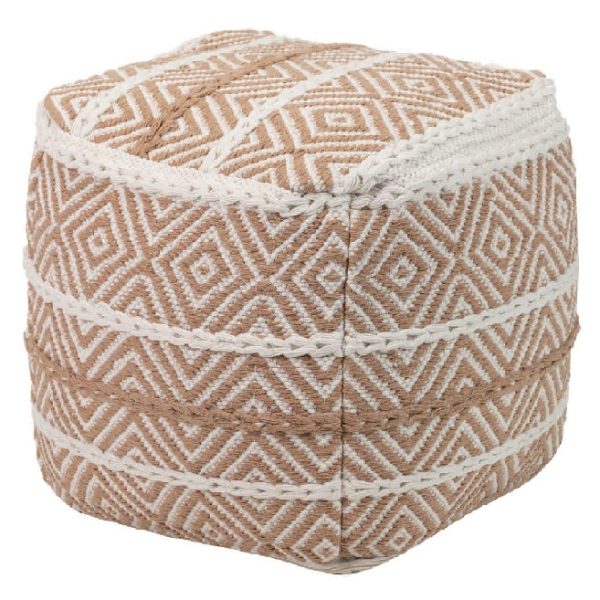 Puff diseño étnico tejido a mano tonos beige y blanco