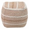 Puff diseño étnico tejido a mano tonos beige y blanco