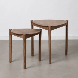 Set 2 mesas auxiliares de diseño vintage Ø58_47 madera de mango acabado natural