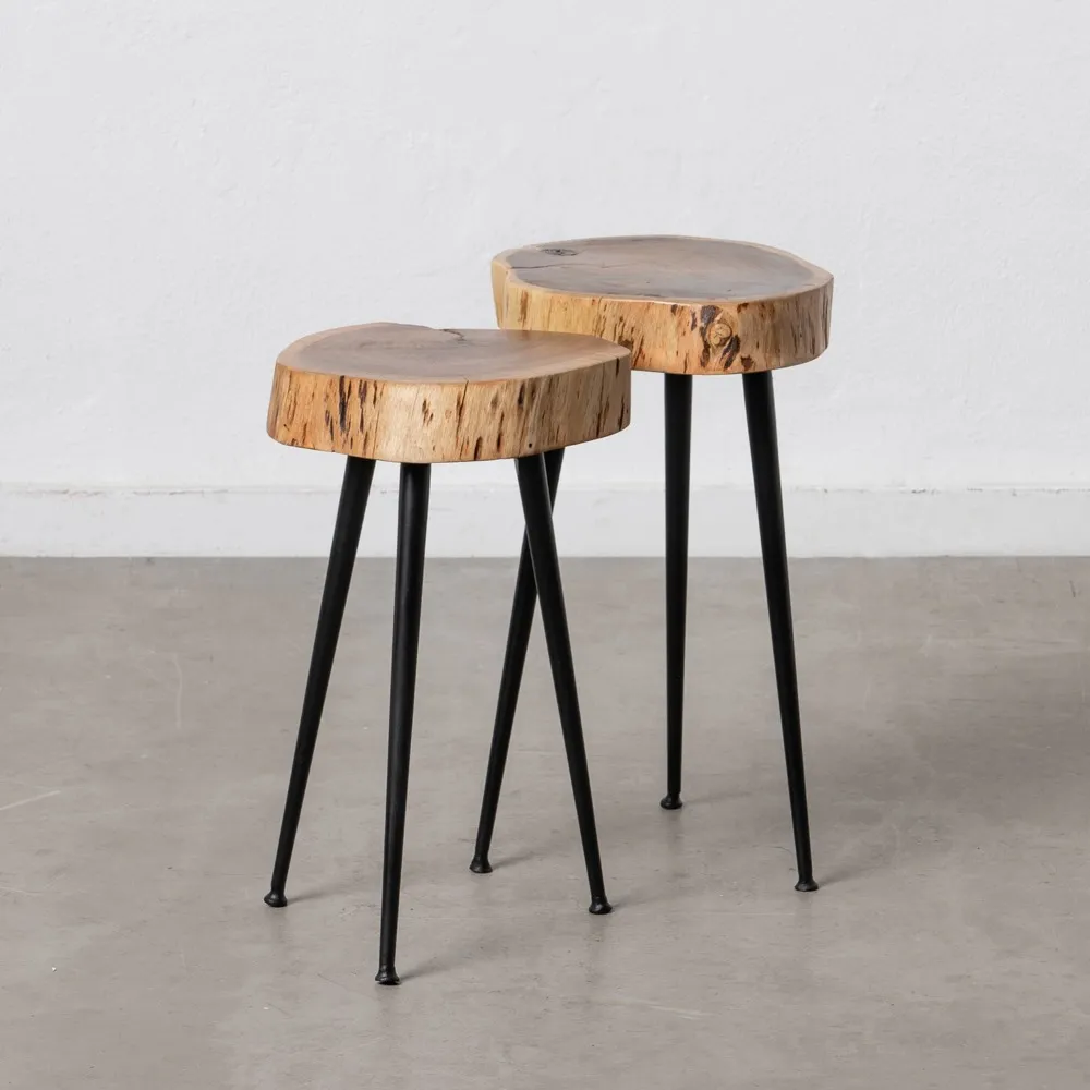 Set 3 mesas auxiliares madera acacia y metal 58, 45 y 31 cm - Terraendins