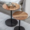 Set 2 mesas auxiliares redondas de diseño vintage industrial Ø50_40 madera de acacia acabado natural y hierro color negro 5