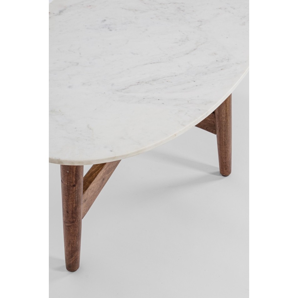 ALBANY Mesa de centro diseño nórdico vintage mármol blanco ovalado y madera  4