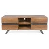 ARON Mueble televisión diseño rústico moderno madera de acacia y metal en patas y puertas