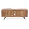 ARON Mueble televisión diseño rústico moderno madera de acacia y metal en patas y puertas