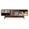 DHAVAL Mueble televisión diseño rústico vintage cajones y puertas madera reciclada diferentes texturas y colores