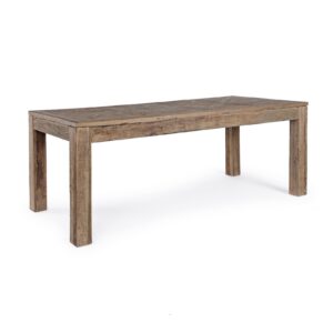 KAILY Mesa de comedor de diseño rústico 200 madera de olmo reciclado efecto parqué
