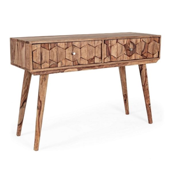 KANT Consola diseño nórdico vintage madera natural con tallas hexagonales