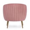 LINSAY Sillón butaca diseño vintage Art Decó terciopelo rosa y patas acero dorado