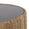 Mesa de centro de diseño rústico vintage Ø81 hierro cristal y fibra natural 2