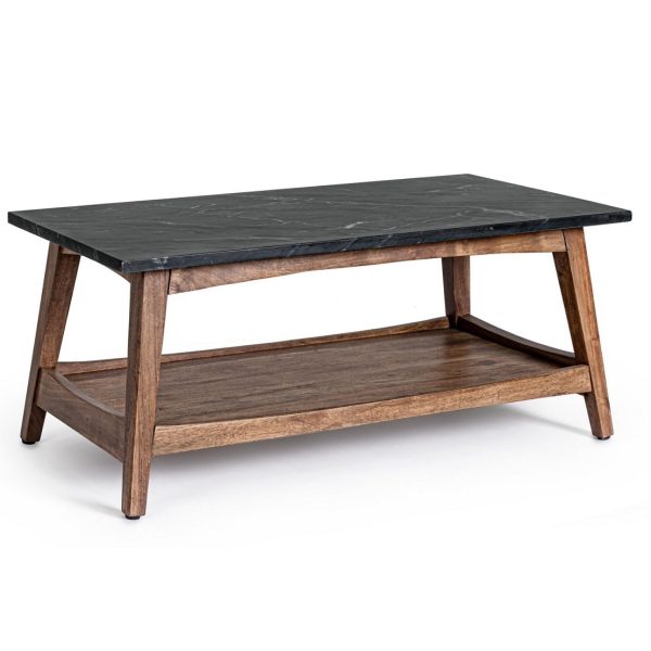 PUEBLO Mesa de centro diseño nórdico vintage madera y mármol negro