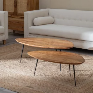 Set de 2 mesas de centro de diseño industrial 110_90 madera acabado natural y hierro 7