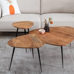 Set de 3 mesas de centro de diseño industrial 86_55_39 madera acabado natural y hierro 6