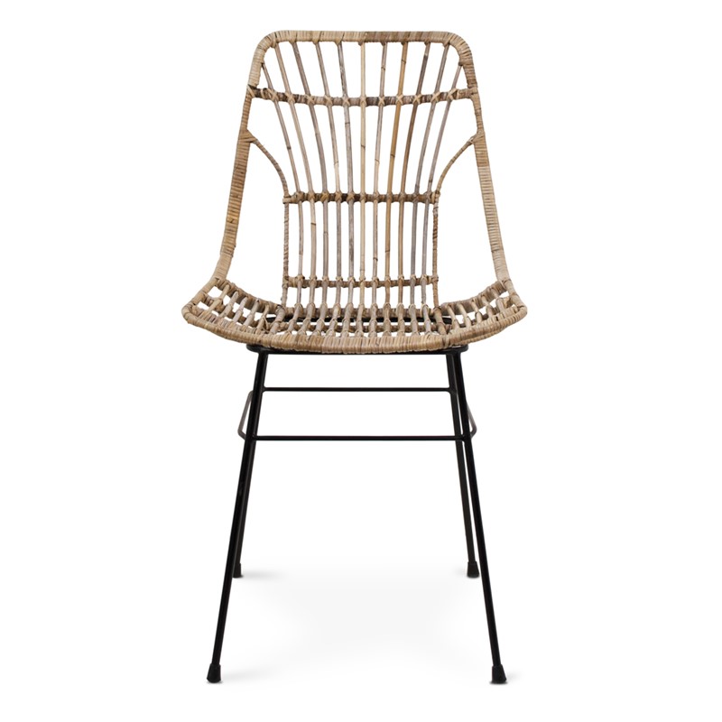 Silla de diseño vintage PENELOPE en ratán natural y hierro color negro 2