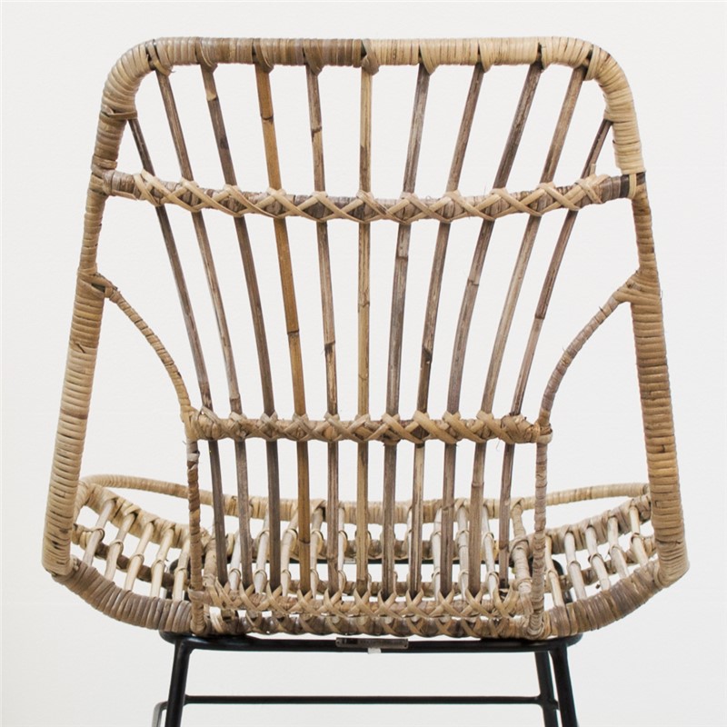 Silla de diseño vintage PENELOPE en ratán natural y hierro color negro 3