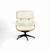 Sillón inspiración Eames Lounge Chair madera y piel color blanco 3