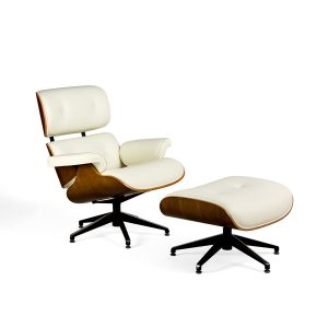 Sillón inspiración Eames Lounge Chair madera y piel color blanco