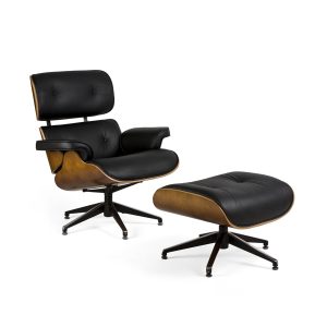 Sillón inspiración Eames Lounge Chair madera y piel color negro