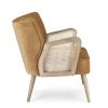 VIRNA Sillón butaca diseño vintage madera y tapizado mostaza con ratán en reposabrazos