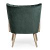 VIRNA Sillón butaca diseño vintage madera y tapizado verde con ratán en reposabrazos
