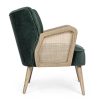 VIRNA Sillón butaca diseño vintage madera y tapizado verde con ratán en reposabrazos