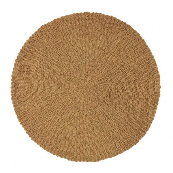 10589 Alfombra redonda diseño rústico tejida a mano fibra de coco acabado natural