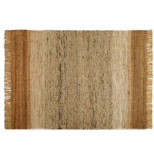 10607 Alfombra rectangular diseño étnico yute y lana tonos marrón con flecos