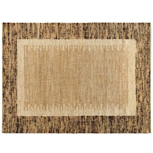 10615 Alfombra rectangular diseño moderno yute lana y algodón beige y marrón con flecos