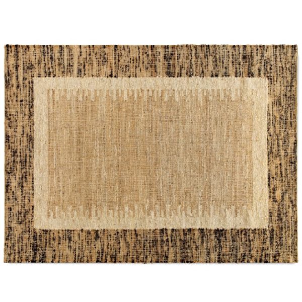 10615 Alfombra rectangular diseño moderno yute lana y algodón beige y marrón con flecos
