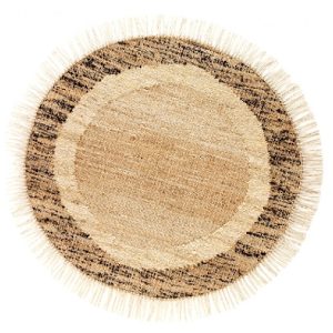 10619 Alfombra redonda diseño moderno yute lana y algodón beige y marrón con flecos