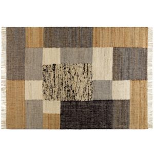 10631 Alfombra rectangular diseño moderno yute, lana y algodón tonos marrones con flecos