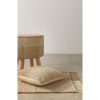 10639 Puff redondo 40 patas de madera con tapizado yute y algodón marrón y beige