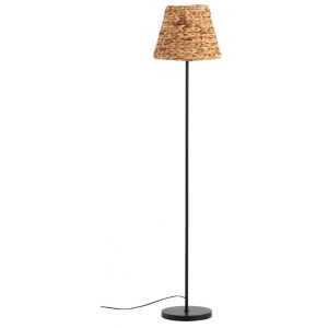 10727 Lámpara de pie diseño rústico base metal negro y pantalla fibras naturales