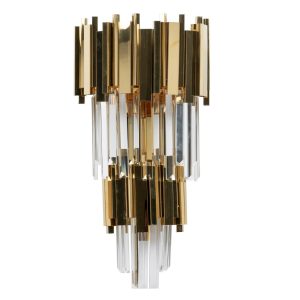 Aplique lámpara de pared de diseño Art Decó FLORIDA 55 metal dorado y cristal transparente