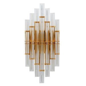 Aplique lámpara de pared de diseño Art Decó MISURI 50 metal dorado y cristal transparente