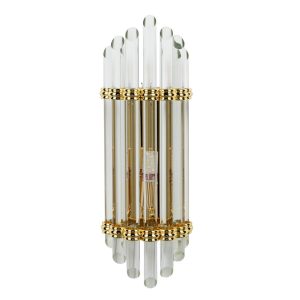 Aplique lámpara de pared de diseño Art Decó NAPERVILLE 50 metal dorado y cristal transparente