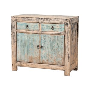 GK491 Aparador diseño rústico oriental madera azul y negro con desgates