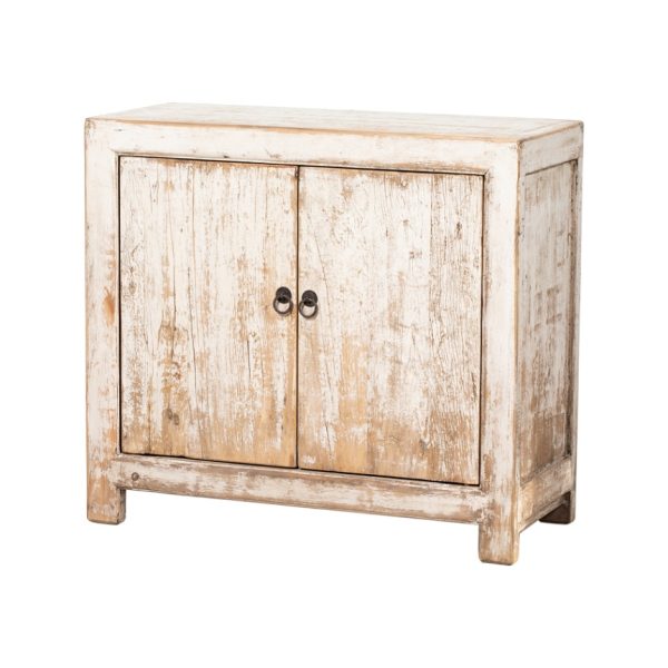 GK495 Aparador pequeño diseño rústico oriental madera blanco con desgastes