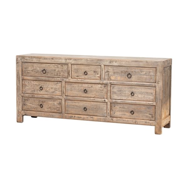 GK654 Cómoda de gran tamaño diseño rústico oriental madera gris con desgastes