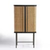KRON-2 Armario de patas altas de diseño vintage madera roble oscuro y puertas ratán