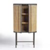 KRON-2 Armario de patas altas de diseño vintage madera roble oscuro y puertas ratán