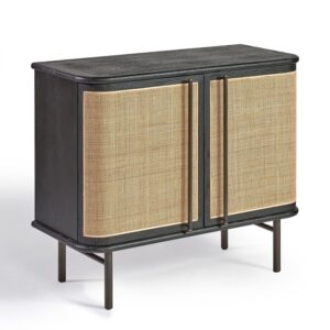 KRON-3 Aparador de diseño vintage 102 madera roble oscuro con puertas ratán