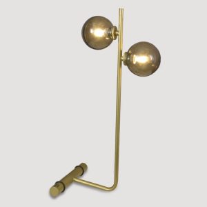 LINEAL Lámpara de sobremesa diseño vintage Art Decó acero oro o negro y 2 esferas cristal